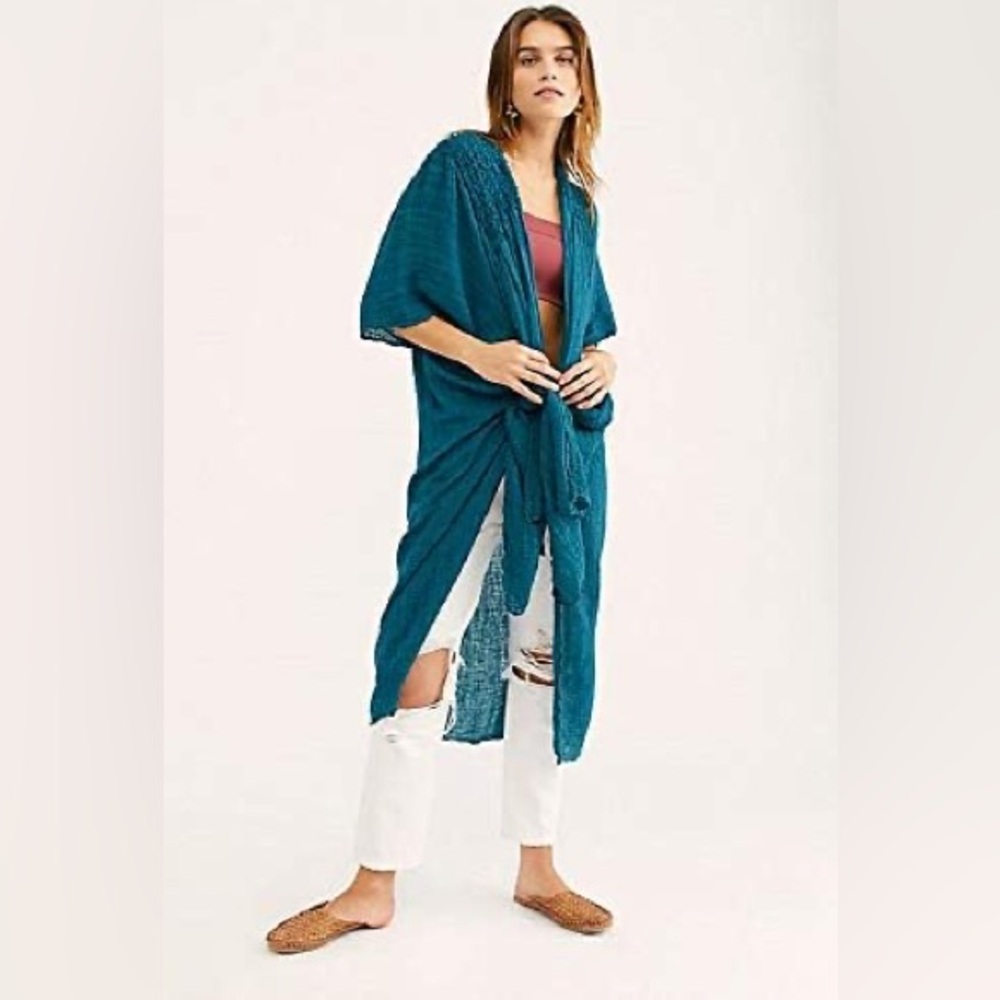 FP One Beachy Gauzy Boho Colorful Vibrant Artsy Angelica Open Front Kimono